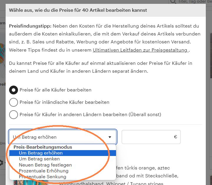 etsy preise ändern