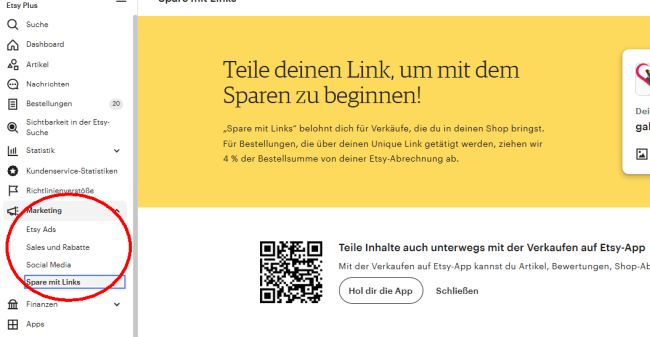 Etsy spare mit Links